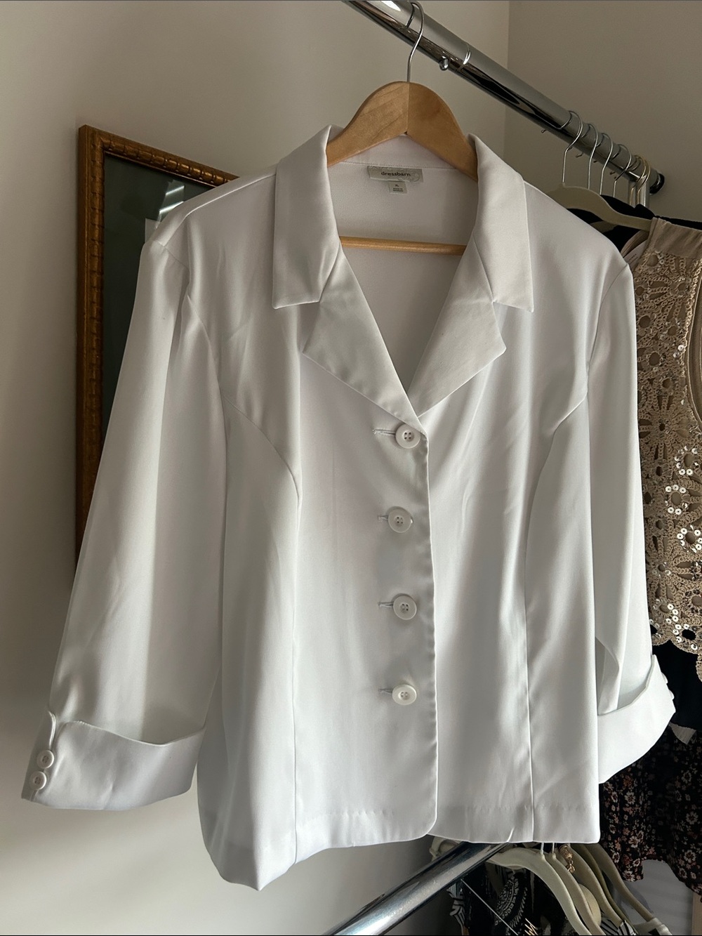 Dressbarn XL stretchy classic  white 3/4 sleeve cuffed summer blazer